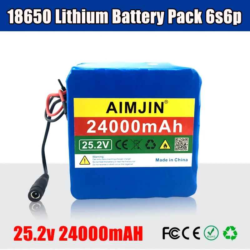 25.2V 24000mAh Li-ion High Capacity 18650 Lithium Battery pack 6S6P 24Ah with BMS for Power Battery Pack with Charger