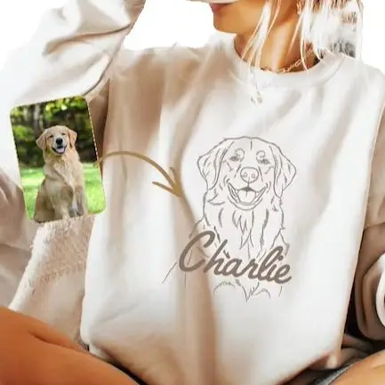 

Personalized Dog Cat Portrait From Photo Sweatshirts Custom Pet Photo Sweatshirt Line Art Crewneck Gift For Pet Memorial Gifts