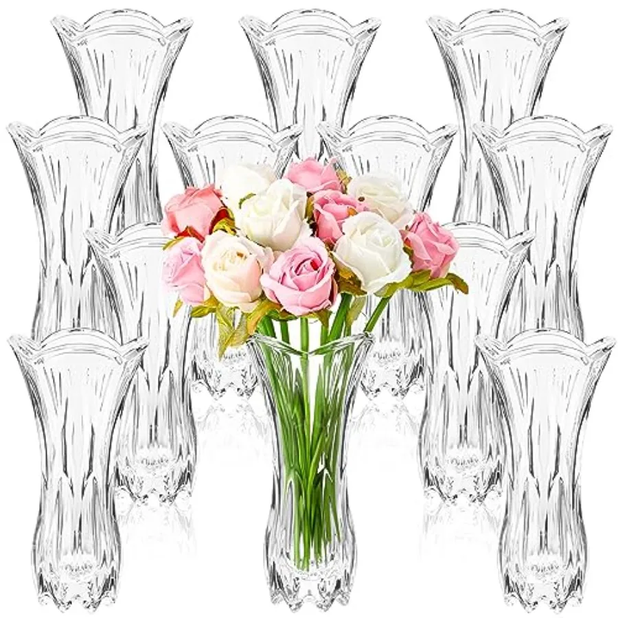 

Набор из 12 стеклянных ваз в форме хвоста феникса, прозрачные высокие вазы для цветов, утолщенные декоративные хрустальные вазы для дома, свадьбы, подарка