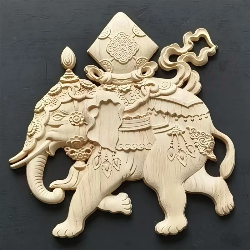

Tibetan lion elephant hollow decoration ornament, solid wood decoration on the background wall, can be painted, auspicious home