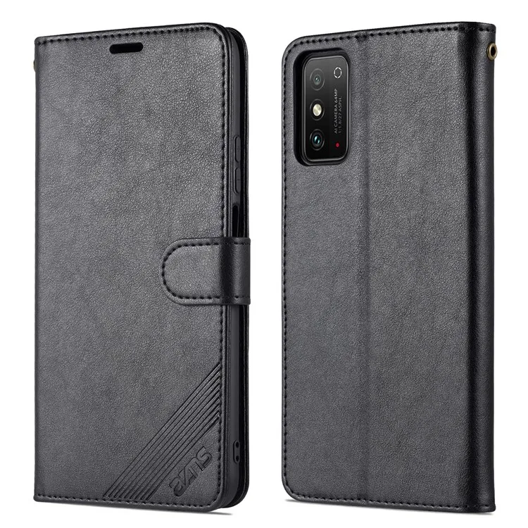 

AZNS Textured PU Leather Stand Wallet Case Magnetic Clasp Shock-absorption Cover for Honor X10 Max/X30 Max - Black