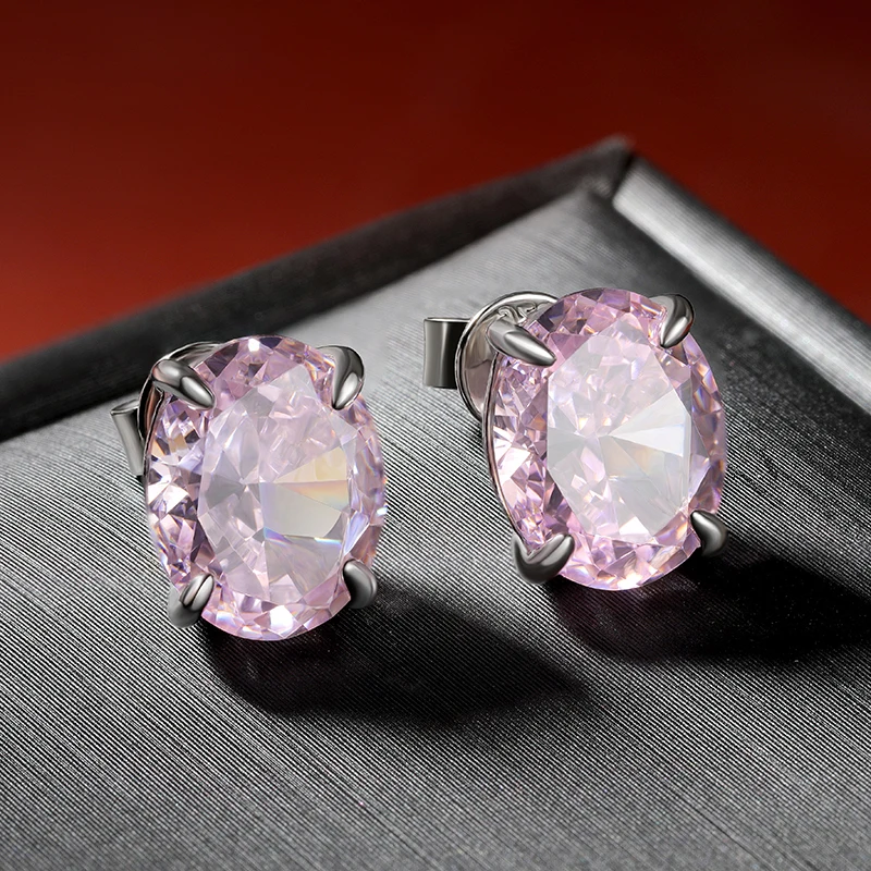 OEVAS 100% Srebro Próby 925 Kolczyki Sztyfty z Żółto-Różowymi Diamentami Wysokowęglowymi 8*10mm dla Kobiet, Błyszcząca Biżuteria Ślubna — zdjęcie 6
