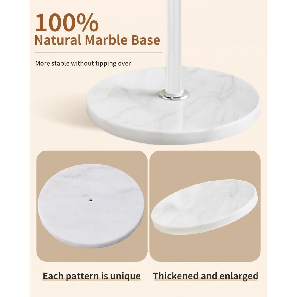 رف معطف بقاعدة من الرخام الأبيض الحديث مع 12 خطافًا وحامل مظلة
