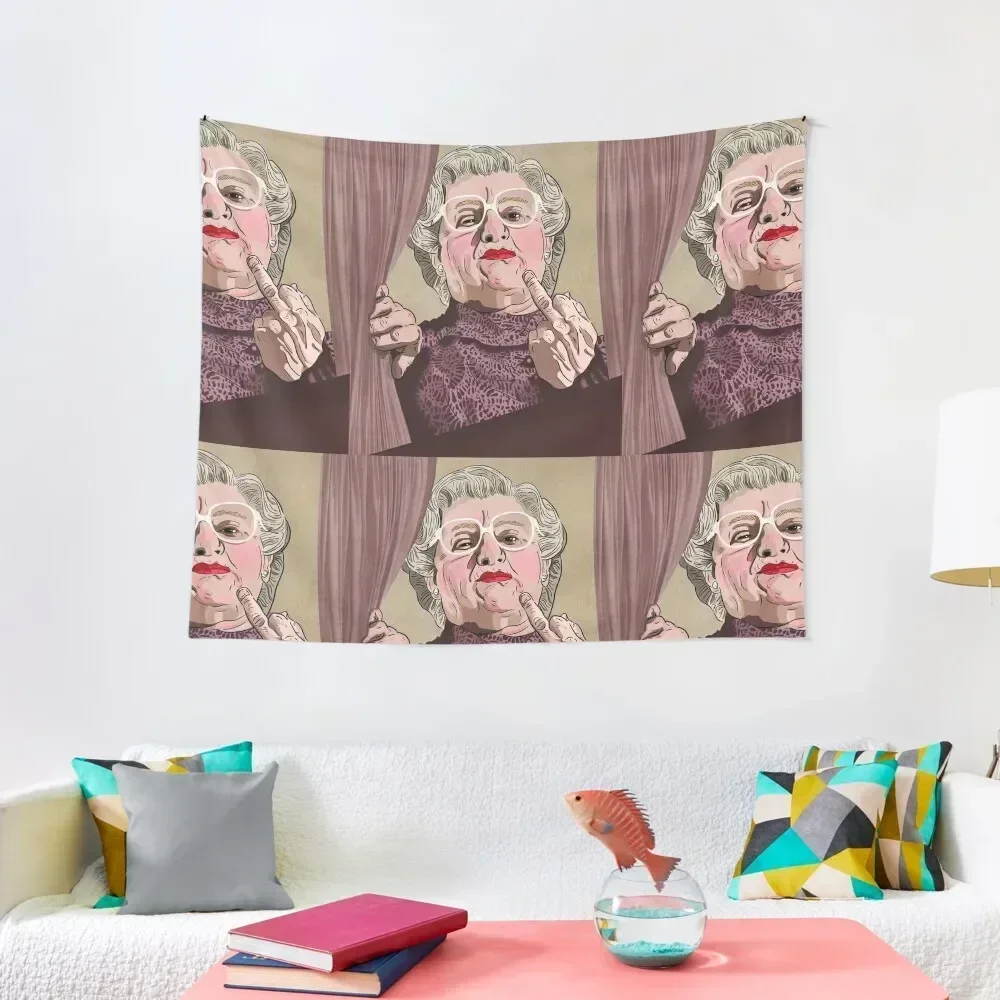 Mrs Doubtfire middle finger - Illustration - Robin Williams - Film Tapestry Cute Decor Room Decor Tapestry