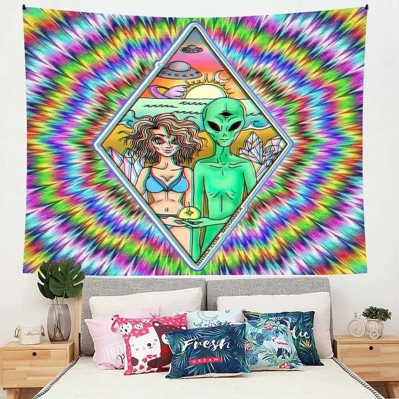 Alien Colorful Psychedelic Tapestry Durable Decorative Aesthetic Hippie Home Living Room Bedroom Wall Hanging Art