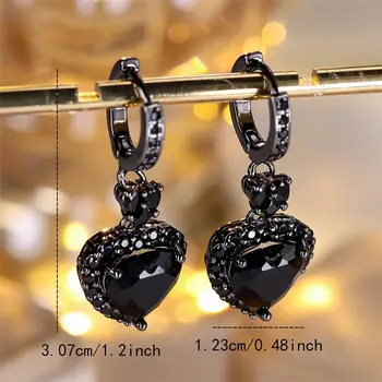 עגילי חישוק לב אבן זירקון שחורה קטנה נשית קסם תכשיטי חתונה וינטג' אופנתיים לנשים 8 best sales זירקון שחור - №2