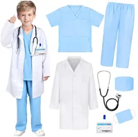 Halloween Cosplay Doctor Nurse Work Uniform with Medical Kit Accessories Sets Toddler Kid Christmas Doctor Role Play Costume