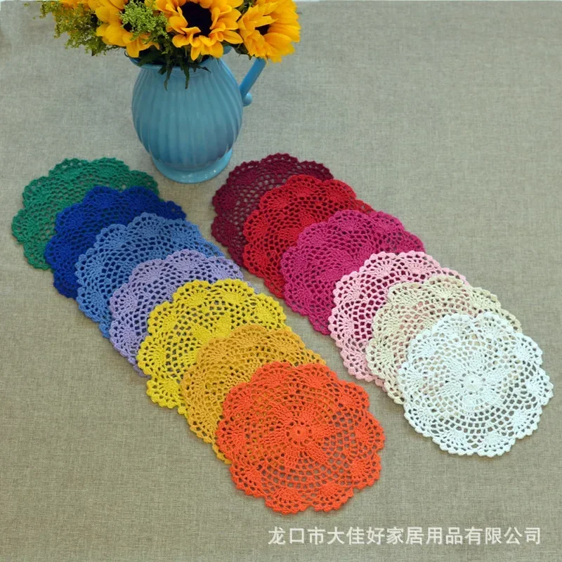 Round Knitted Hand made Lace Crochet Cup Mat Table Place Mat Vintage Hand Pad Coaster Embroidery Wedding Decor 20cm