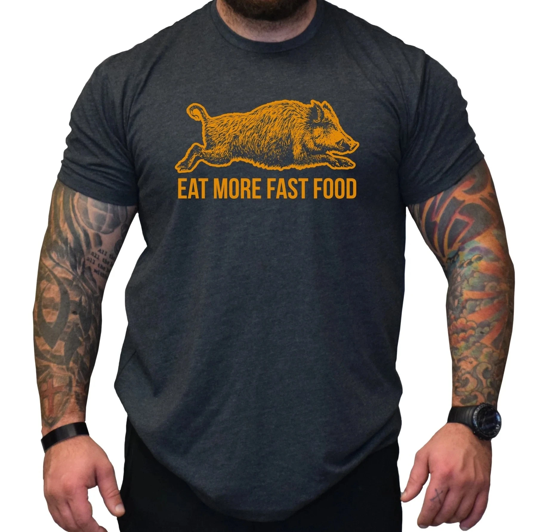 

Eat More Fast Food - футболка Hog Hunting, 100% хлопок, с круглым вырезом и коротким рукавом, летняя повседневная мужская футболка, уличная одежда