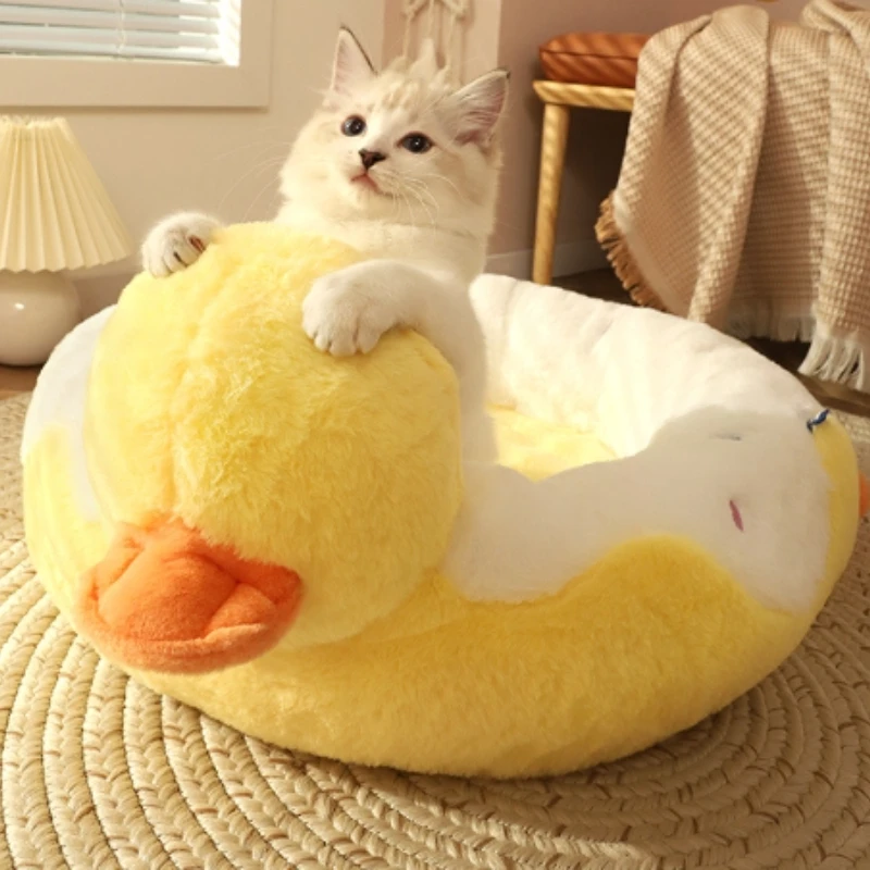 

High Quality Cat Nest Warm Pet Supplies Cute Yellow Duck Seasonal Universal Dog Sleeping Mat with Quilt Pet Bed