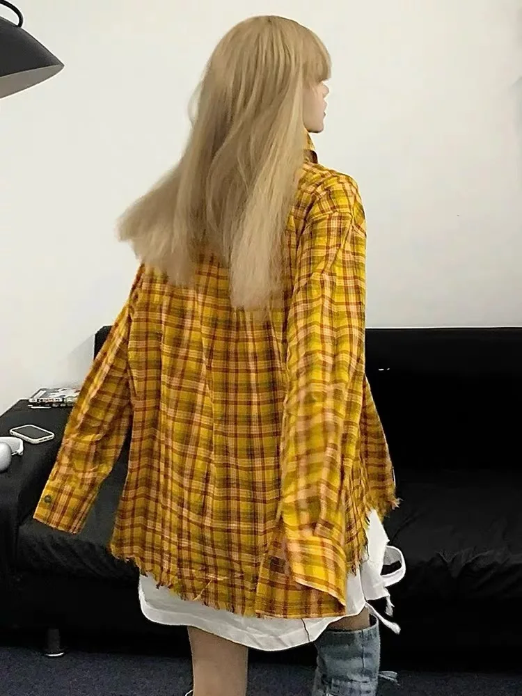 

Модный оверсайз Long Sve Plaid irt для мужчин и женщин весна осень свободный удобный повседневный irt американский ретро цвет Blo
