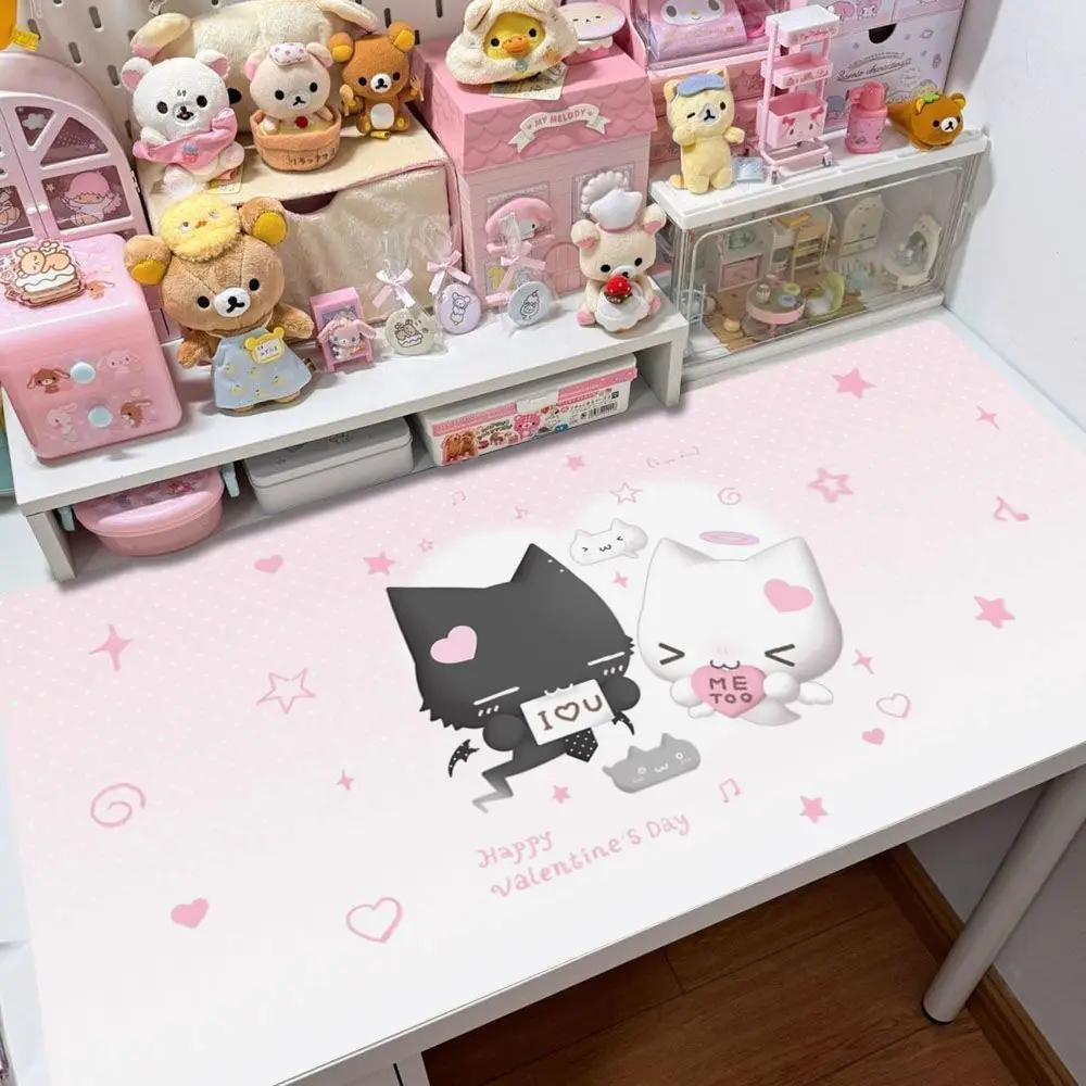 Leather Desk Pad Protector Korean Cat Kitten Dots Y2K Halloween Love Gradient Mouse Pad Office Desk Mat PU Desk Keyboard Pad