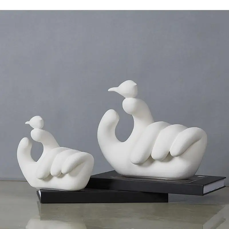 

White ceramic bird Desktop crafts ornaments Abstract human body Simulation animal finger Modern home decoration