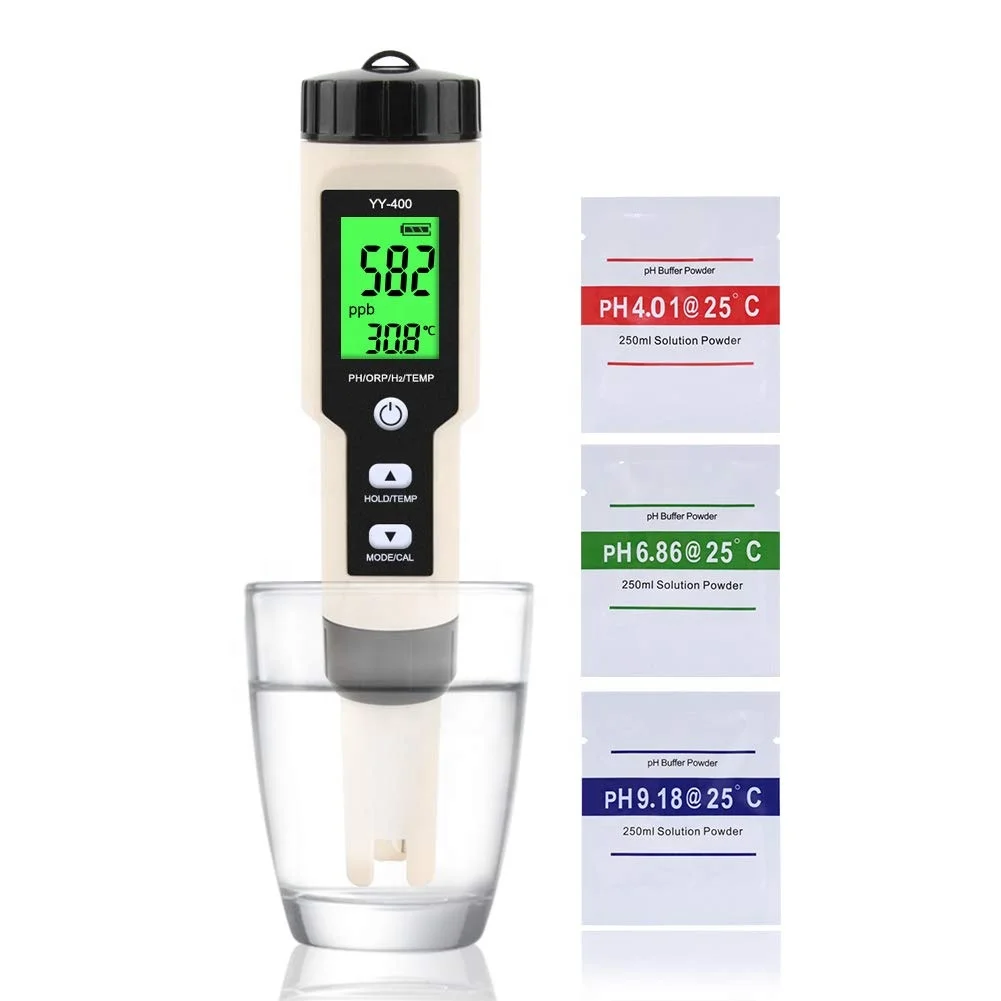 

4-in-1 PH/ORP/H2/TEMP Meter Hydrogen Ion Concentration Tester 0.005 pH Accuracy Digital Water Quality Tester