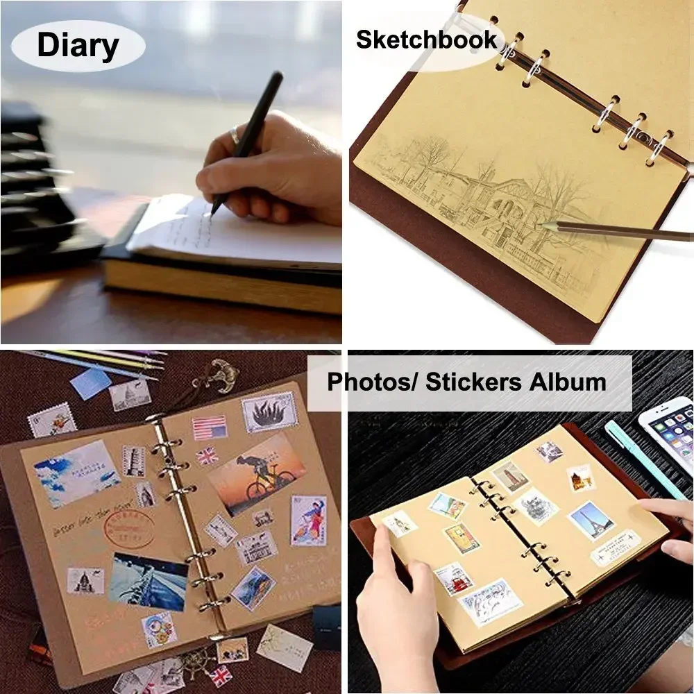 Retro Notebooks & Journals Agenda  Binder Sketch Book Leather Soft Cover 14x10cm Replaceable Kraft Paper Inner Korean Stationery