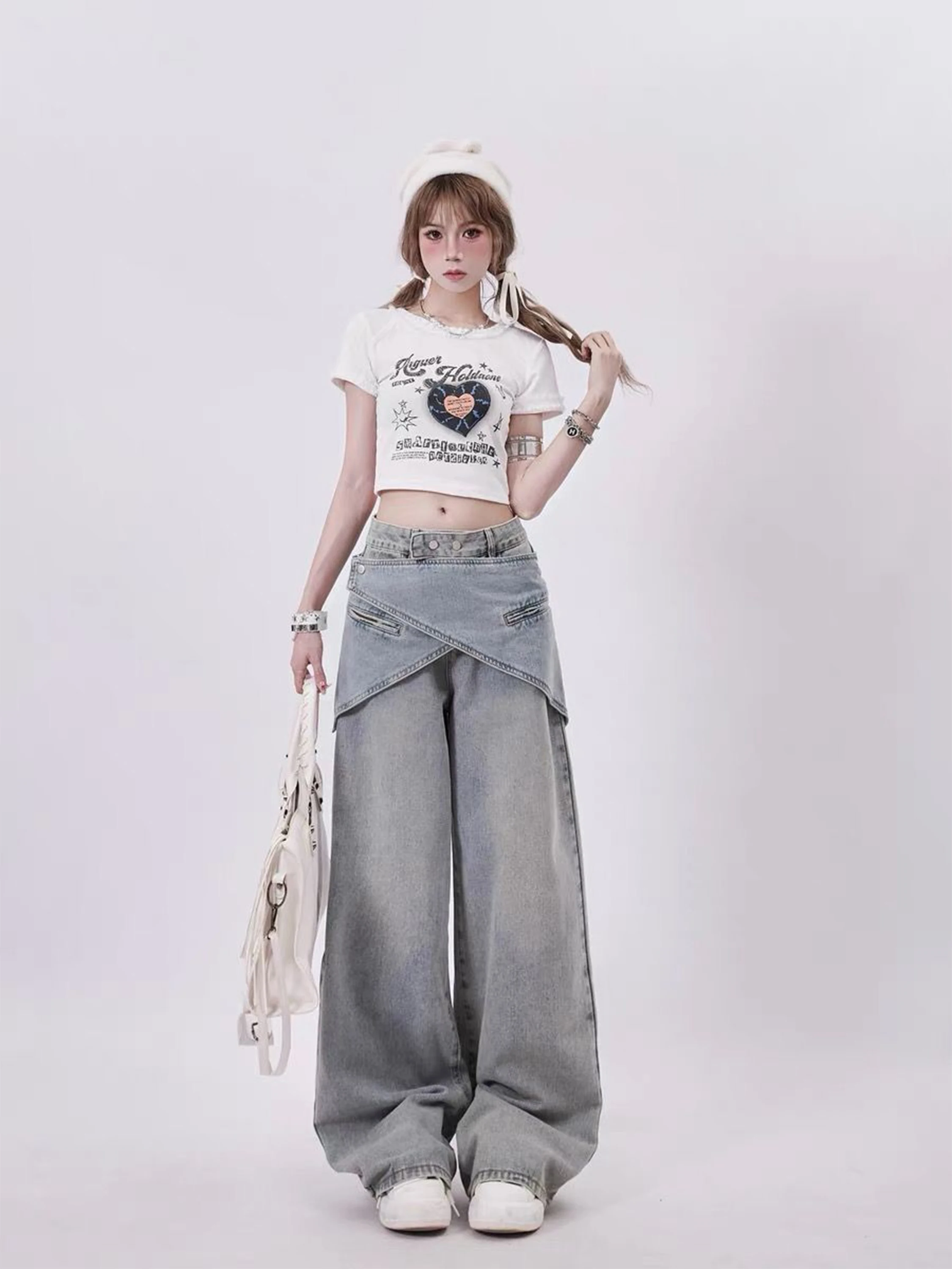 Women's Blue Y2k Skirt Jeans Harajuku Vintage Baggy Denim Trousers