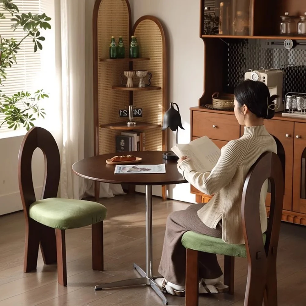 French Mid Century Solid Wood Upholstered Mermaid Design Bedroom Vanity Chair Luxury Home Dining