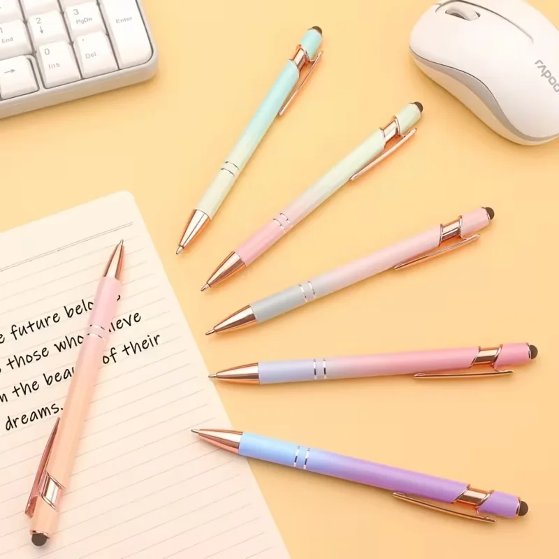 1Pcs/4Pcs 2-in-1 Retractable Ballpoint Pen with Touch Pen Tip, Metal Touch Pen, 1.0mm Suitable for Office and Study Supplies, Writing Pen, Metal Retractable Aluminum Pen, Customizable Logo, Rose Gold Gradient Color, Premium Pen, Promotional Gift Pen