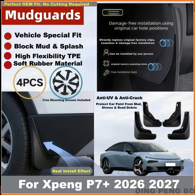 For Xpeng P7+ 2026 2027 Car Front Rear Mud Flap Mudflaps Guard Mudguards Splash Durable Fender Accessories