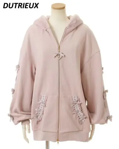 Japanese Mine Cute Hooded Rabbit Ears Long Sweatshirt Cardigan Women Lolita Clothes Autumn Winter New Loose Oversize Hoodie Coat
