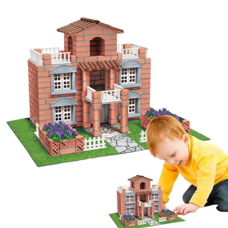 Bricklayers Building House Assembly Kit para crianças, tijolo criativo, pequeno Villa Toy