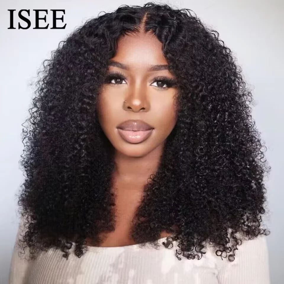 ISEE Hair Wear Go Glueless Wig Short Bob Human Hair HD Lace Front Wigs Kinky Curly PrePlucked Lace Closure Wig Deep Curly Wigs