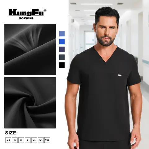 KUNGFU SCRUBS Men's Scrubs Set Nurse Uniform Classic 5 Color Antibacterial Soft Comfortable Surgical Uniforms Clinical Nursing