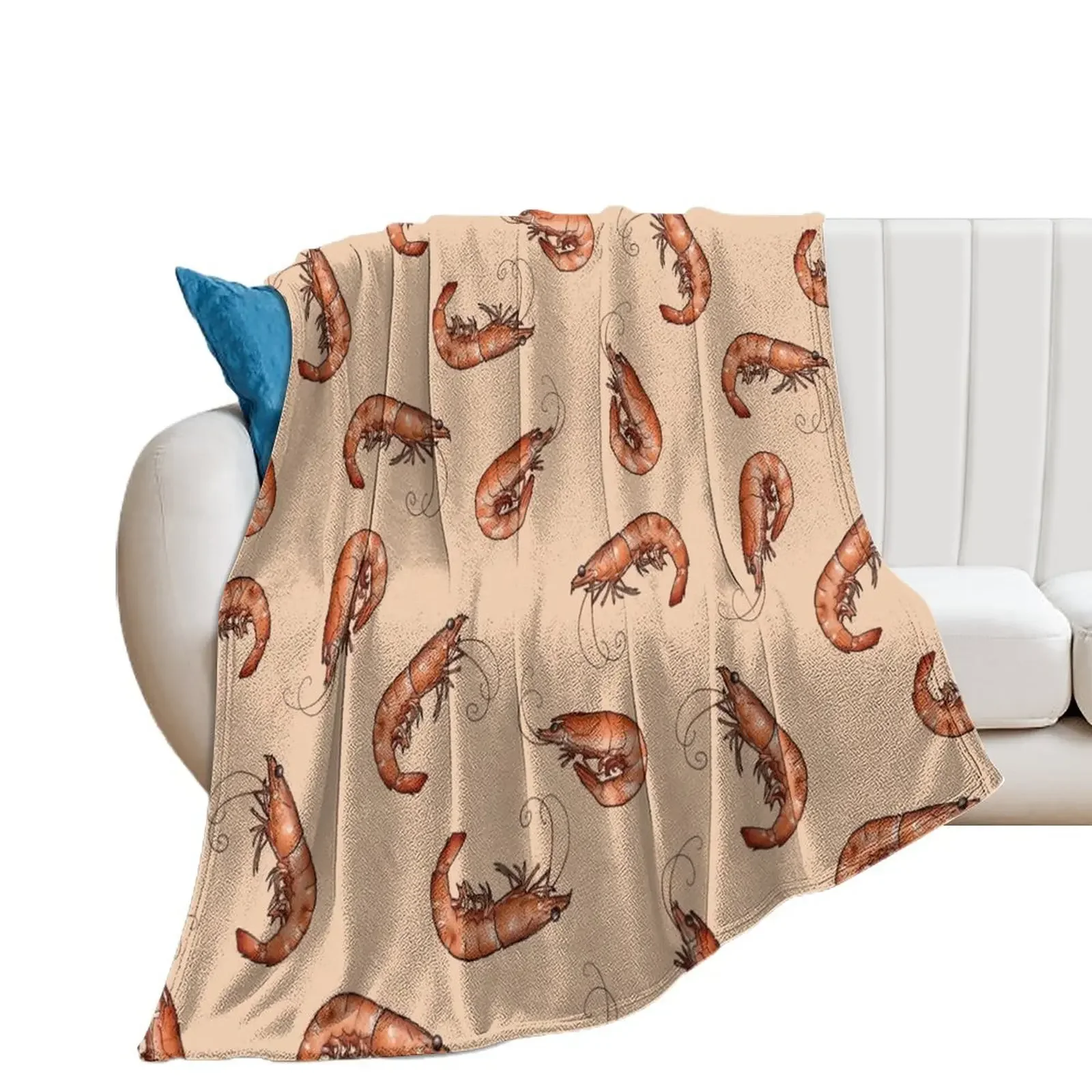 

All the Prawns and Shrimp Seafood Feast in Peach Throw Blanket Decorative Sofa for babies Blankets