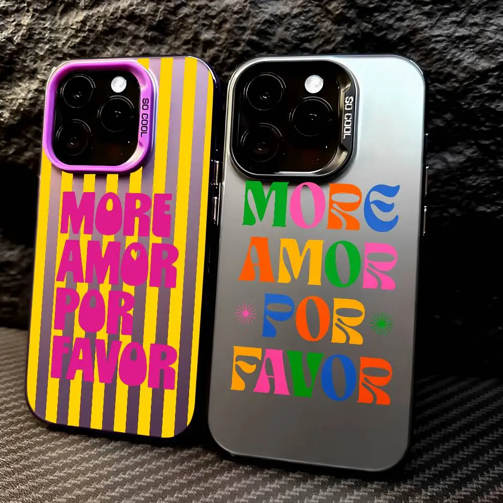 Красочный чехол для телефона Amor Por Favor для iPhone 16, 15, 14, 13, 12, 11 Pro Max, независимая металлическая кнопка с гальваническим покрытием для мобильных устройств