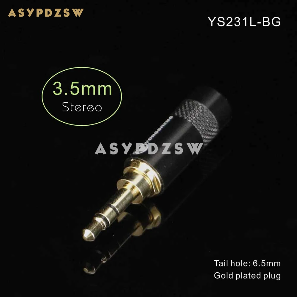 YS231L-BG Gold plating Male Audio stereo plug AUX 3.5mm Jack Tail hole 6.5mm