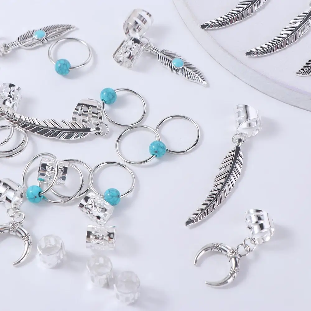 31pcs Turquoise Hollow Out Hair Ring Hair Braiding Dread Locks Dreadlocks Beads Metal Cuff Clips Dirty Braids Hair Braid Tubes