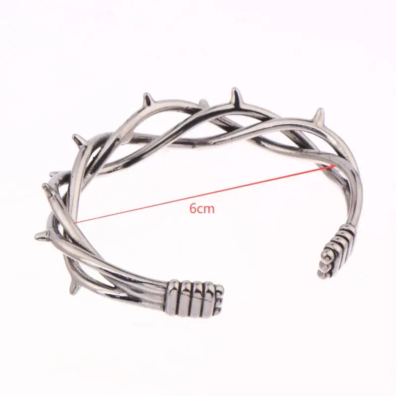 Barbed Wire Bangle Stainless Steel Twisted Jewelry GiftGothic Thorn Cuff Bracelet For Unisex Punk