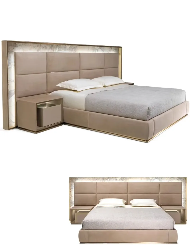 European Style High-End King Size Bedroom Set Luxury Modern Leather Furniture Comfortable Bed Room Set