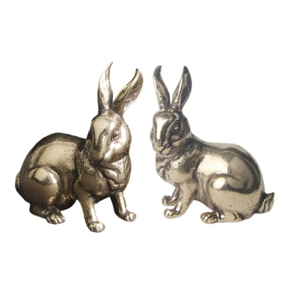 

2 Pcs Mini Retro Bunny Ornaments Child Rabbit Figurines Home Decor Brass Ears Minature