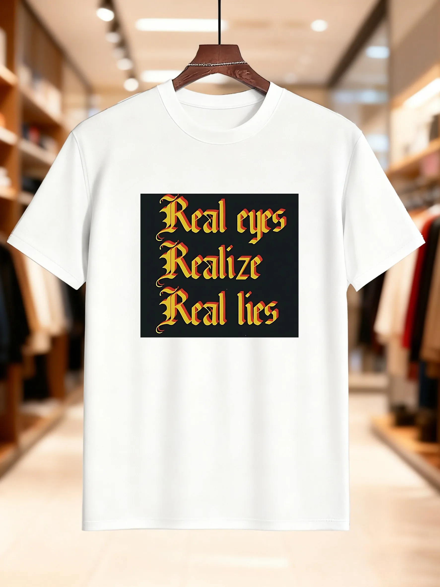 تي شيرت رجالي بأكمام قصيرة مطبوع عليه جرافيك - تي شيرت كاجوال مريح من القطن بنسبة 100% مع عيون حقيقية يرفع الأكاذيب الحقيقية تصميم عصري S