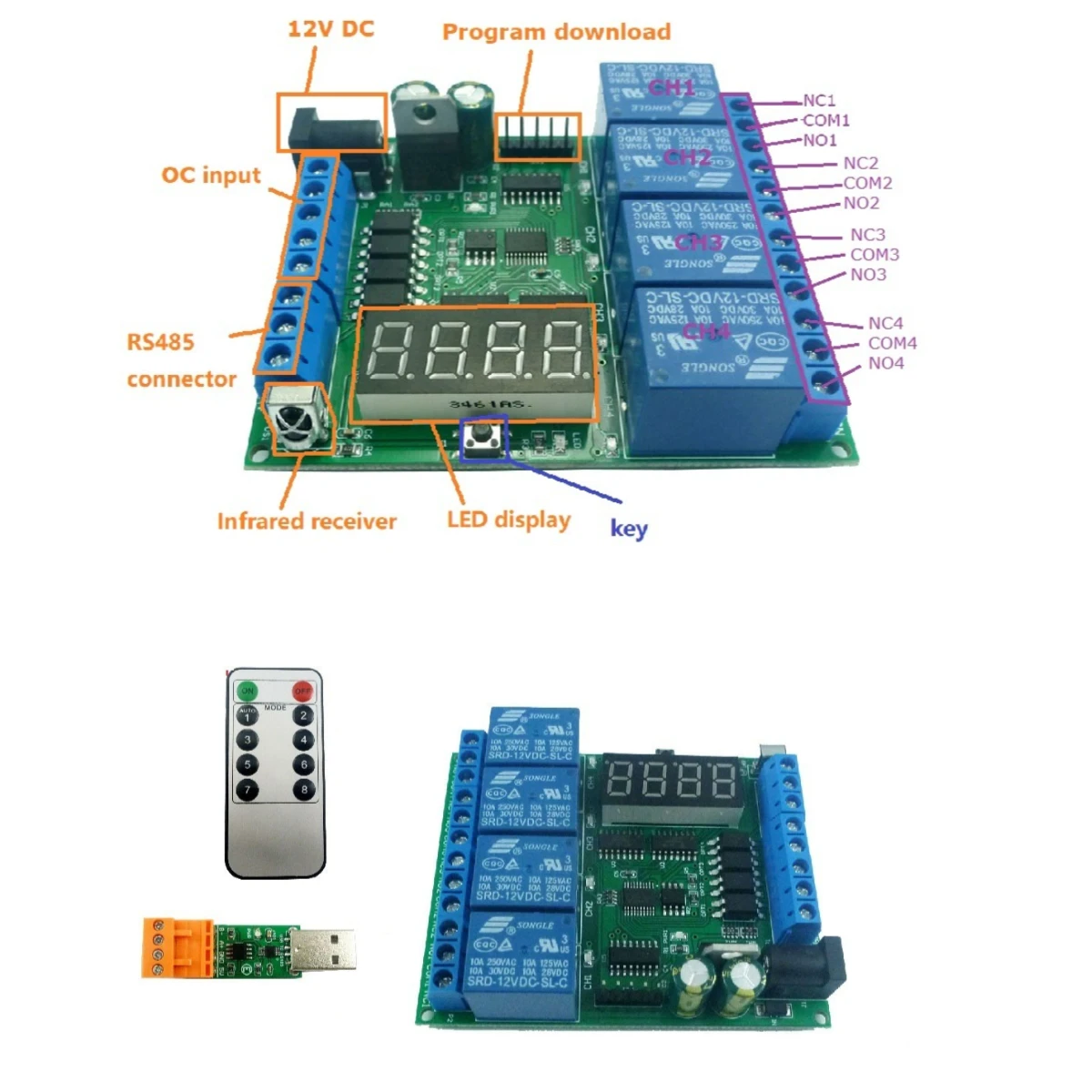 Nuvoton MCU N76E003 MCU Development board MS51FB9AE Digital Tube LED Relay Module for Time delay Relay Simple PLC RS485