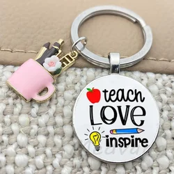 Teach Love Inspire Keychain Thanksgiving Teacher Glass Dome Keychain Creative Teacher's Day Gift