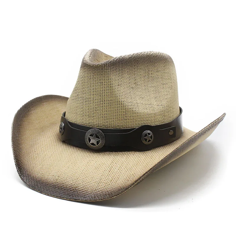 Hand Painted Straw Hat Characteristic Ethnic Style Western Straw Cowboy Hat Black And White Two-color Woven Beach Hat