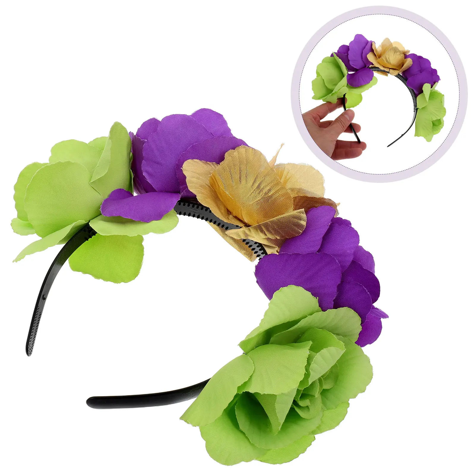 

Stylish Flower Headband with Realistic Roses Festival Crown for Women Day of The Dead Mexican Carnival Party Hair Accessory