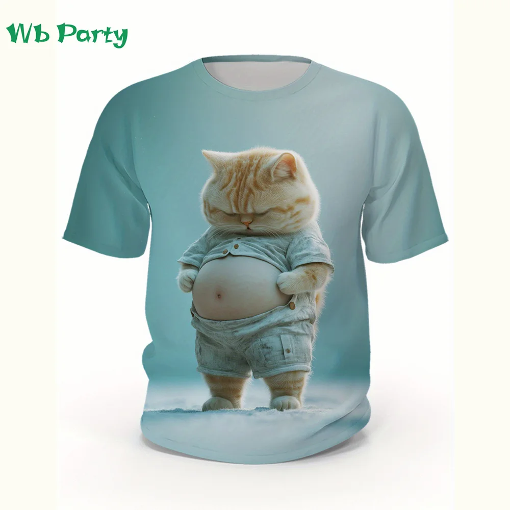 Cat T shirt Men Fashion Men\'s Clothing 3D Print Cat Graphic T shirts Casual Loose Mens Clothing O-Neck Harajuku Mens T shirt Top