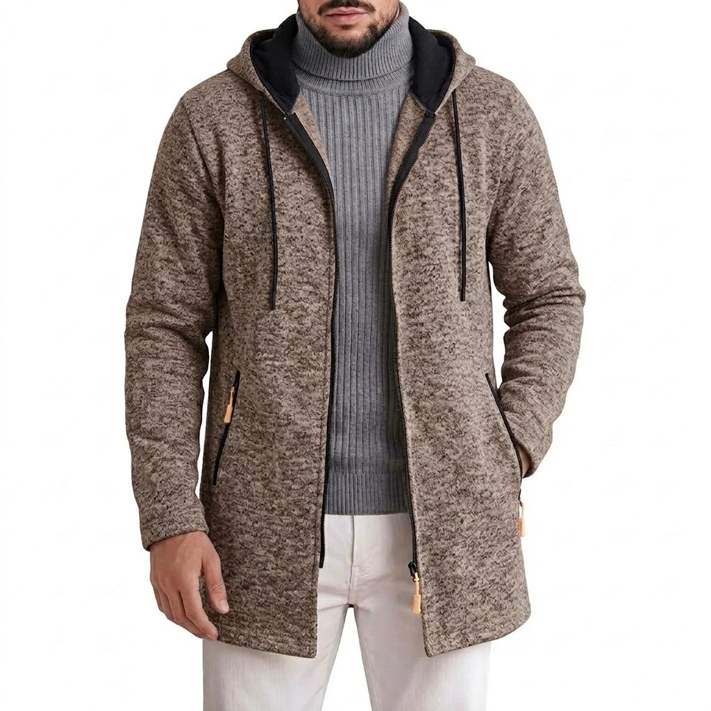 Herren Zip-Hoodie-Jacke, Herbst, lässig, warm, Fleece, Kapuzen-Trenchcoat, Thermo-Winter-Oberbekleidung mit Reißverschlusstaschen, Sweatshirt mit Reißverschluss – Detail 10