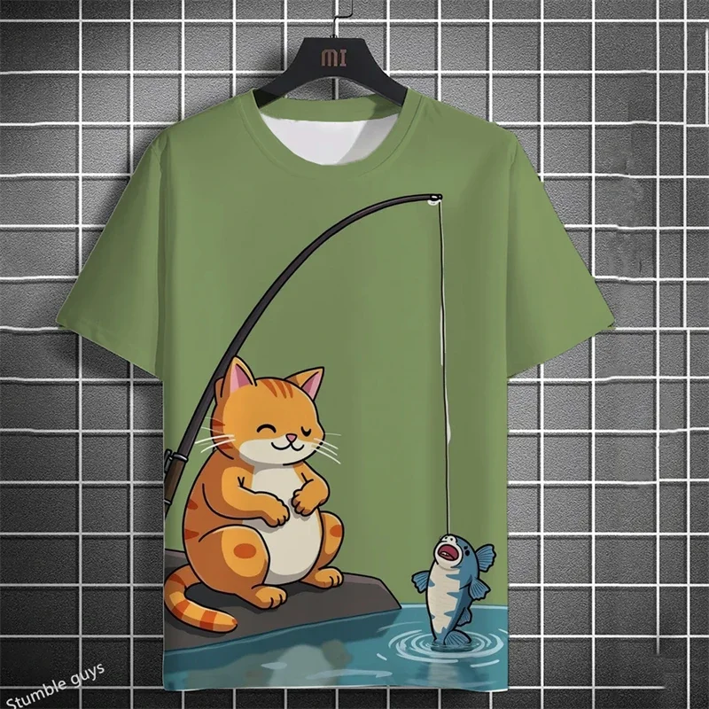 Herren Oversize Street-Style T-Shirt Sommer Anime-Print Locker Sitzend Kurzarm Bequemes Modisches Sport-Trikot Oberteil