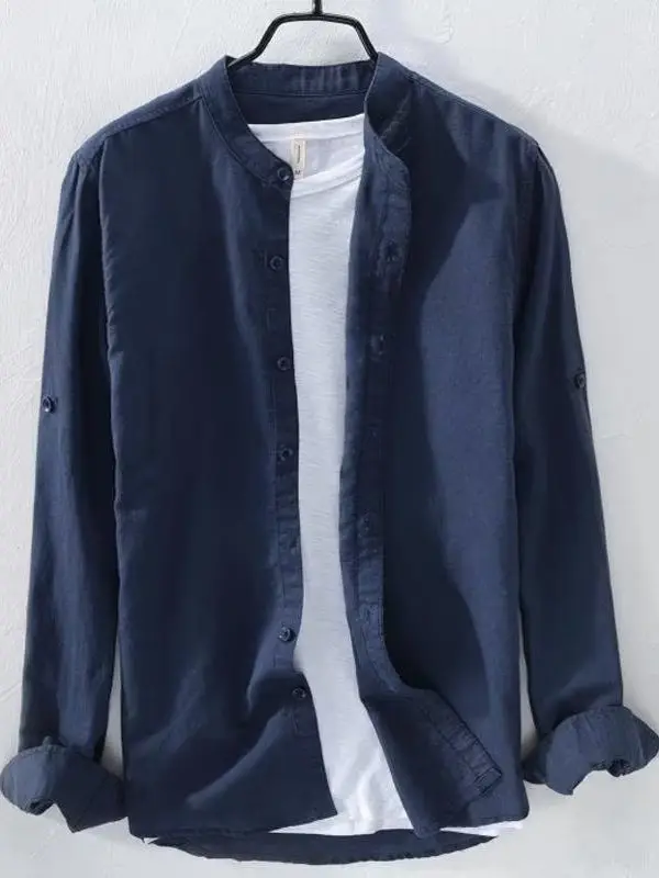 

Loose Fit Linen Long Sve Casual irt Men's Spring Summer Thin round Ne Cotton Linen Color Trendy Button up Top