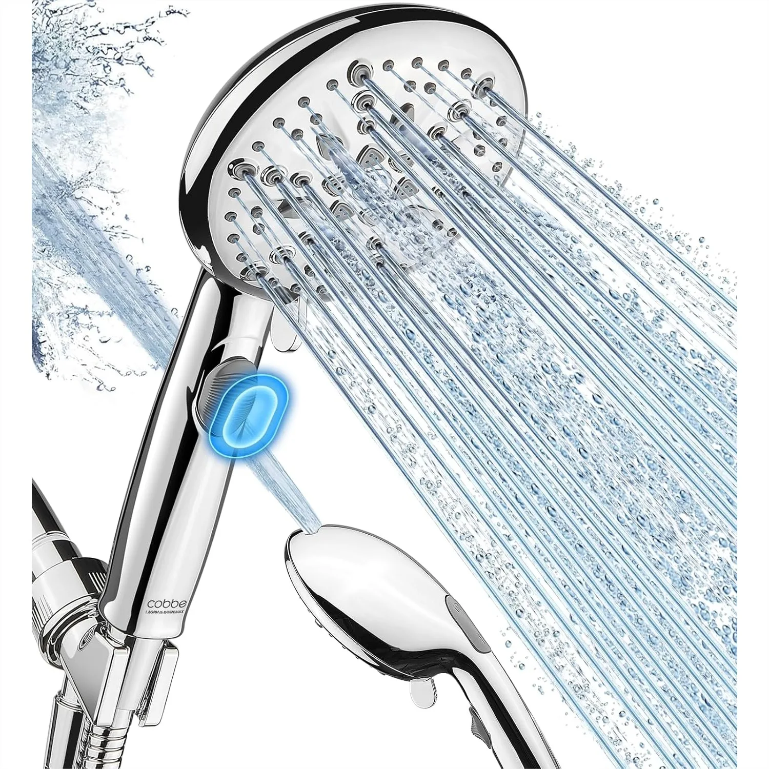 

High Pressure Handheld Shower Head with 7 Spray Settings, 1.8 GPM Water Saving, On/Off Toggle Switch, 6ft Hose, Chrome