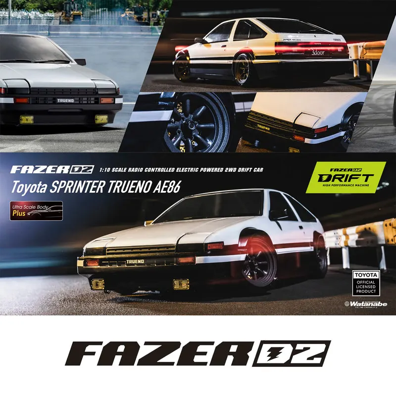 

Радиоуправляемая дрифт-машина Kyosho Fazer DZ 1/10 Toyota Sprinter Trueno AE86 2WD с электроприводом, готовая к заезду (RTR), для любителей радиоуправляемых моделей.