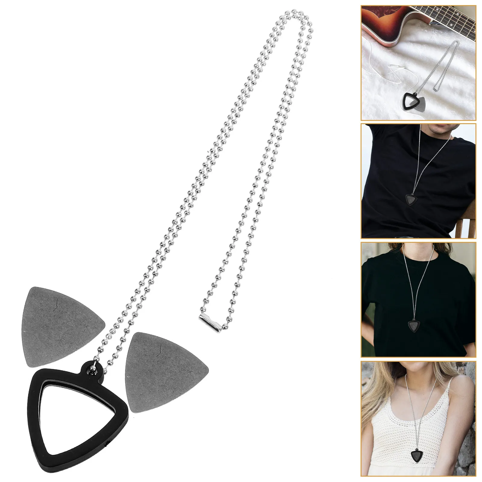 1Set Guitar Pick Necklace Triangle Silicone Pendant Holder Stainless Steel Picks Guitar Jewelry for Men Women Music Lovers Gifts