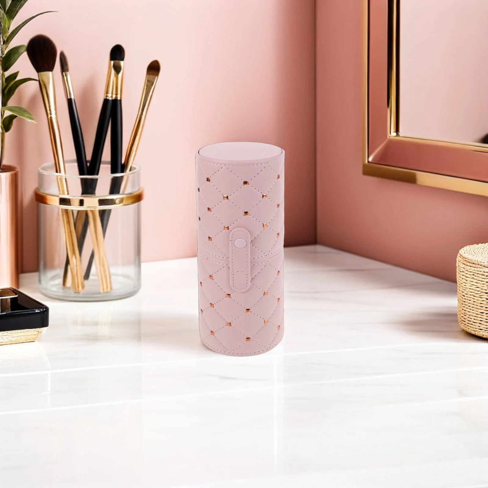 

Compact Brush Cup Makeup Storage Bucket Dustproof PU Travel Holder for Vanity Desktop Organizer Portable Brush