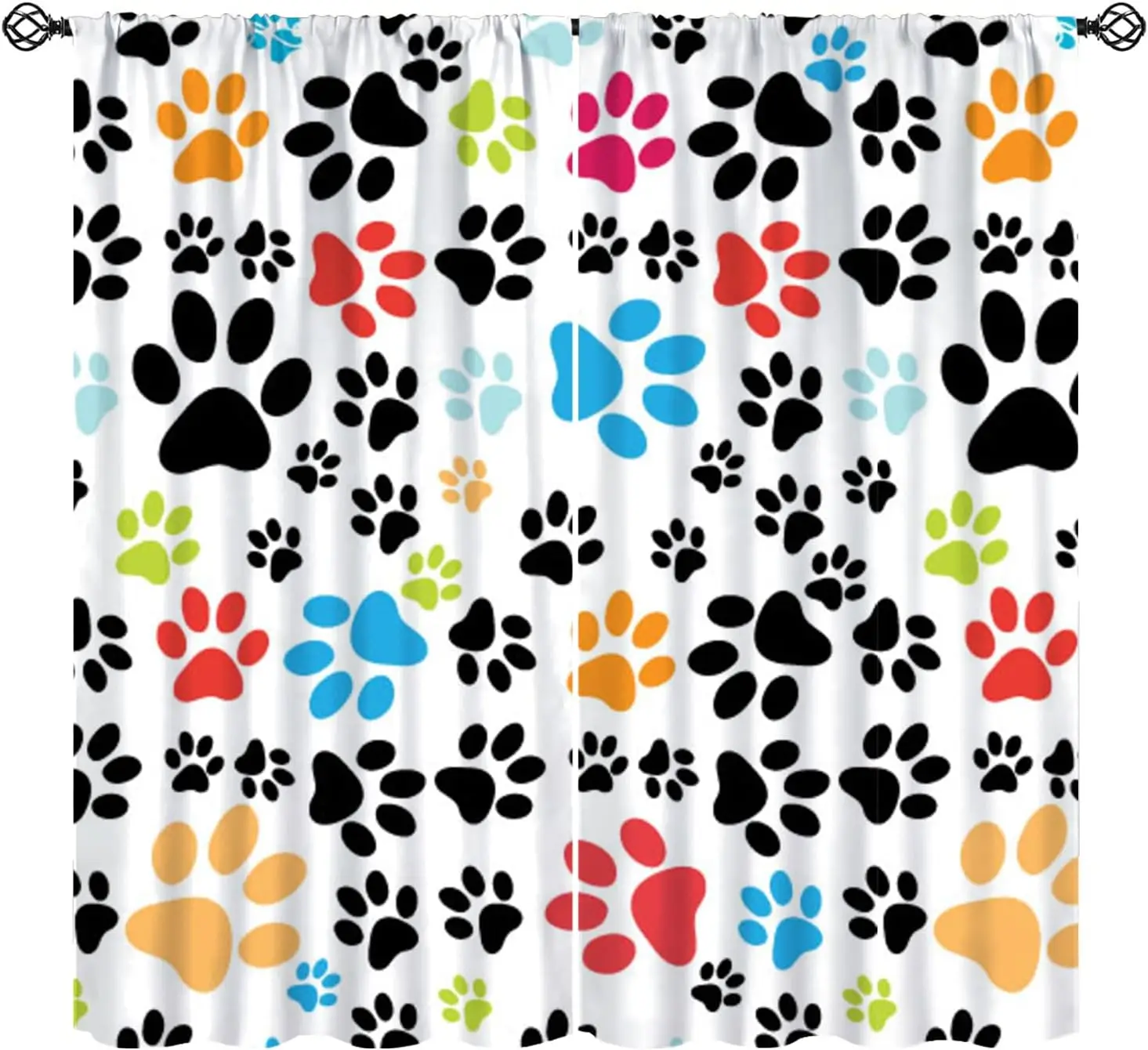 Dog Paws Curtain for Kids Colorful Puppy Dog Pawprint Creative Animal Cartoon Paw Pattern Pet Lovers Window Treatments Drapes