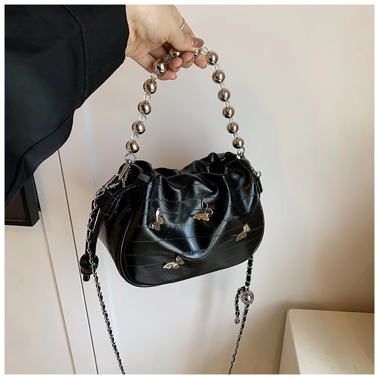 

2025 summer new arrival women's handbag bucket bag luxury and women shoulder cross-body trendy pleated cloud bag