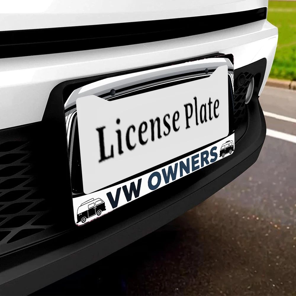 1 قطعة أبيض وأسود VW مالك نمط 2 حفرة إطار لوحة الترخيص ، مادة الألومنيوم ، 6x12 بوصة ، مع مجموعة المسمار ، الجدة الرجعية